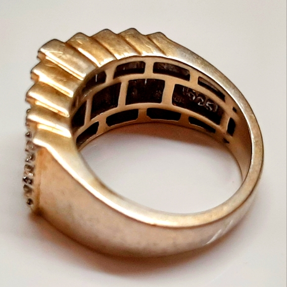 JWBR Sterling Silver Vintage Vermeil 3-Row 925 Cocktail Diamond - Picture 2 of 4